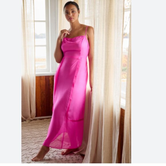 NWT Anthropologie Sheer Paneled Midi Dress, Size 00, Neon Berry, - Picture 2 of 11